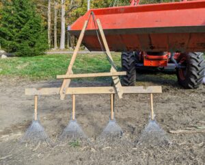 If you follow this blog regularly, you may recognize this tool. It is our own invention - a four-rake contraption that we use primarily to "drag the roads."