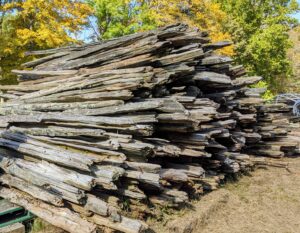 This pile is very special and care is given to keeping them safe and intact. These are beautiful pieces of 100-year-old white spruce fencing that’s used around all my pastures.