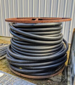 This is underground polyethylene piping saved from when my farm was built. It's good to keep in case repairs are needed. In a previous blog, I shared how this piping is replaced when there's a leak. It is good to save these types of supplies - one never knows when they will come in handy.