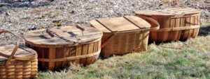 Here is a row of picnic baskets. During the earliest days of my “Living” television show, we would pack light meals in picnic baskets for my on-air guests that came to town.