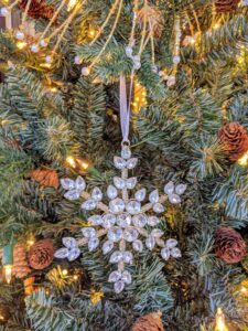 Also available - my Jeweled Snowflake Ornaments. These come in sets of five also with beaded rhinestone details and white organza ribbons.