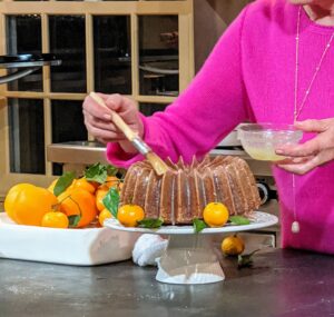 I also showed one of my favorite cakes from the book - this is my Double-Orange Bundt Cake with Cointreau-spiked syrup glaze. The "Brilliance" bundt pan by Nordic Ware makes an extra special sunburst design.