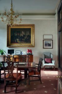 A private dining room for small presidential meetings or lunches, shows an 1868 painting of a Civil War peace negotiation. It is George P.A. Healy's "The Peacemakers." (Photo by Michael Mundy)