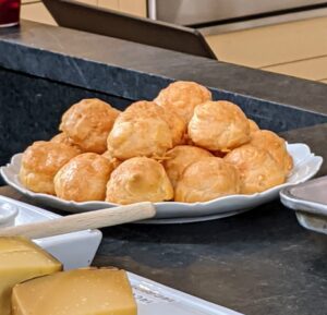 Look how beautiful these gougeres are - all ready to serve to my crew. These are some of my most popular appetizers - guests just love them.