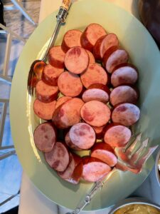 A ring of kielbasa was sliced and served with my own homemade horseradish grown right here at the farm.