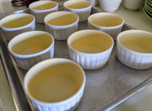 These are the individual dishes for the souffles. Chef Pierre butters all the dishes, chills them, and then butters them again – it ensures the souffles will not stick as as they puff up.