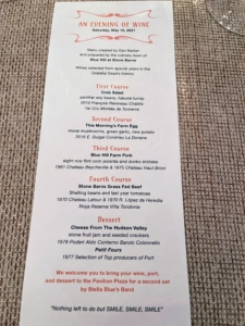 The dinner menu, carefully planned by Chef Dan Barber and Blue Hill at Stone Barns, listed several courses, each paired with a specially selected wine from various years in the Grateful Dead history.