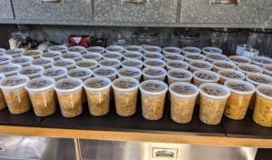 Some of the food will be stored in my Winter House kitchen refrigerator, so they are easy to access. The rest will be stored in freezers elsewhere until needed. In all, I made enough for 65-quarts of food.