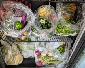 Everything is bagged and placed in the fridge. I am looking forward to many meals with all this wonderful produce – the fruits of our labor.