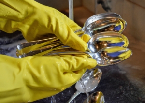 After cleaning with the silver cream, these spoons are washed with water and dish soap to ensure all the cream is removed. These spoons look very shiny.