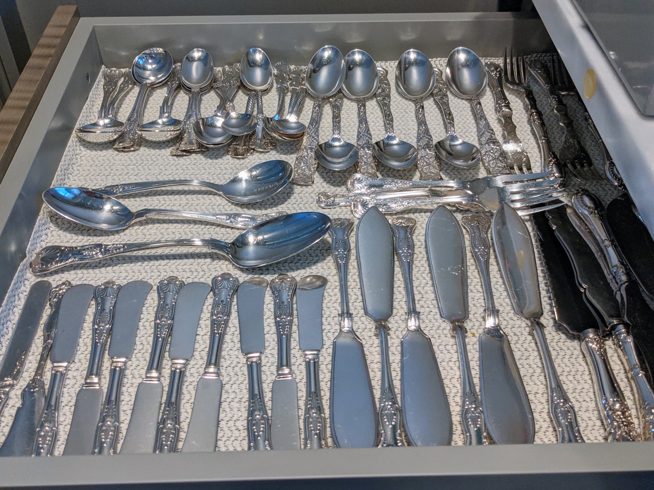 Polished and tarnished sterling silver fork handles Yoga Mat