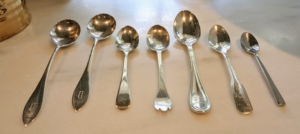 The spoons are also organized by size, function, and style – notice how similar these are, but none are exactly the same. Spoons also come in many interesting forms - teaspoon, dessert spoon, table spoon, sugar spoon, spoons for basting, spoons for scooping, and even spoons for sifting.
