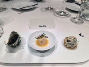 We were seated in the main dining room at Le Bernardin and started with a seafood trio, which included, of course, my favorite Royal Osetra caviar.