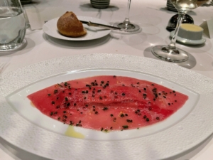 Another dish included this thinly pounded tuna served with foie gras.