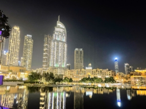 At night, the lighted skyscrapers gave Dubai a whole new look.