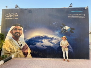 This mural behind me Shows the Sheikh Mohammed bin Rashid Al Maktoum, who has been a strong supporter of the UAE space program.