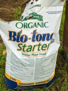 We use Bio-tone Starter which grows larger root masses to help plants establish faster. It also provides all natural nutrients and is fortified with Bio-tone microbes and mycorrhizae.