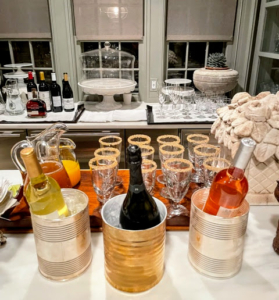 In my servery, we always prepare the bar. I decided to make bourbon sour cocktails using cider made from my apples picked this season. This year, my granddaughter, Jude, pressed all the apples for the cider - it's so delicious.