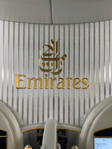 We flew aboard Emirates Airlines - the largest airline and one of two flag carriers of the United Arab Emirates. The entire flight took 12-and-a-half hours, but it was very comfortable ride with excellent service and accommodations - see my Instagram post on @MarthaStewart48.