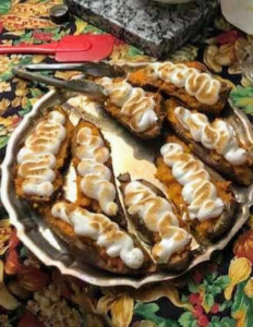 These are homemade marshmallow fluff, toasted on twice baked sweet potatoes made by Rich Aiello, father of Robert Aiello from our Inventory Costing/AP team. Robert says his dad is an incredible home cook and also loves big football tailgate parties where he serves a full buffet style spread that includes a deep-fried turkey for all his guests.