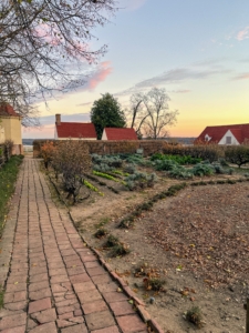 There are four main gardens at Mount Vernon. This is the Lower Garden, or Kitchen Garden. While George Washington oversaw most aspects of the grounds, Martha Washington oversaw the kitchen garden, allowing her to keep fruits and vegetables on the table year round.