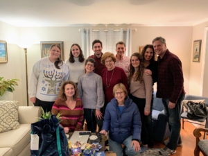Since Chanukah started early this year, Sabrina also celebrated at her aunt's house in Connecticut with a feast of latkes, a family gift exchange and games! In this group photo - Morgan Fried, Natalie Fried, Steven Fried, Jacob Fried, Leslie Brazda, Allison Mason, Sharon Mason, Glenn Mason, Fran Blaustein, Cheryl Podob, and Emily Podob.