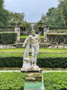 Among the 13-statues is this copy of "Hercules" leaning on his club with his lion skin draped on his shoulder overlooking a lily pond. “Hercules” is positioned at the center of the garden. Considered the guardian of Mankind, his likeness towers at eight feet tall.