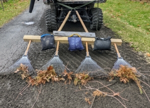 We created this special device to rake the gravel, so it is even and also picks up any debris along the way. This is done every couple of weeks to keep the roads looking neat and tidy.