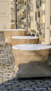 All the ornamental urns, birdbaths, and troughs are well-covered with burlap. These three vessels are located in front of my stable office, where my property director, operations manager, and business manager have their offices.