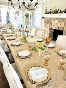 Marquee SVP of Marketing, Stella Cicarone, hosted Thanksgiving at her lovely home. Here is the beautifully set table. This year, Stella was inspired by one of my decorating ideas to place pumpkins upon cake stands. They look great.