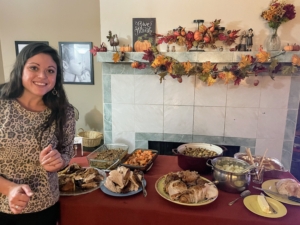 And here is Helen's sister-in-law, Kristen Peparo, with the full entree spread. Kristen hosted this year and did a wonderful job.