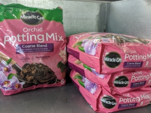 The specially formulated mix in Miracle-Gro Orchid Potting Mix Coarse Blend is blended specifically for epiphyte orchids, including Phalaenopsis, Cattleya, Epidendrum, and Dendrobium. It includes Canadian sphagnum moss, moss chunks, charcoal orchid bark, and lava rock mix. Get a bag on Martha.com.