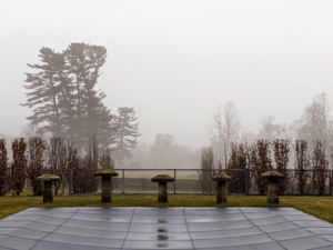 This view is from one end of the pool. I placed the pool in this location, so one could see the gorgeous vistas, but on this winter fog-filled day, even the tallest of trees are hard to see.