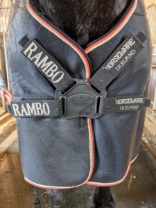 The Rambo Airmax Cooler rug is also fitted with detachable surcingles, and disc front closures, so they are very easy to put on and take off.
