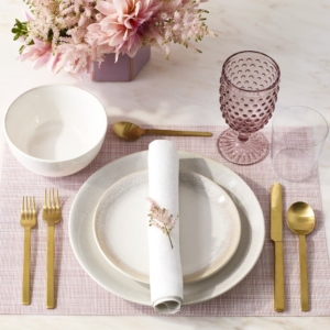 Also on Martha.com, you'll find the Perry Street Dinnerware Set - perfect for creating a beautiful and intimate Valentine's Dinner table setting. The set includes four 11-inch dinner plates, four 8-inch dessert plates, and four 9-inch dinner bowls, each crafted from durable stoneware and finished with a reactive glaze and attractive taupe rim.