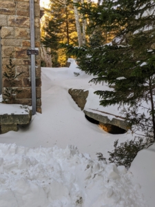 Despite all the beauty, it's a lot of snow to shovel around the house.  Various snow drifts topped three feet.  These steps run from the back to the front of the house - yes, there really are steps here.
