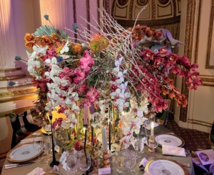Another colorful arrangement is this one by Margaret Naeve. I try to fit the NYBG Orchid Dinner into my schedule every year - I love seeing what the designers come up with for their tables.