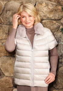 Or, when it's not too cold, get one of my Short Sleeve Quilted Down Puffer Vests from Martha.com - this one has a soft Faux Fur Collar. This vest is complete with down filling, channel quilting, and a weatherproof, machine-washable finish.