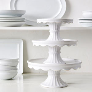 Go to our new web site, Martha.com for gift ideas for every occasion. On Martha.com, you can shop all the wonderful products I've collected, curated, and designed over the years. These are my Patterson Cake Stands. They are glossy white with detailed ruffled edging - perfect for all your delectable Valentine's Day treats.