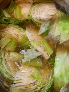Here are wedges of cabbage cooking in the beef broth.