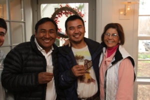 Here is Laura with Pete, and Chhewang at one of our many staff parties at the farm.