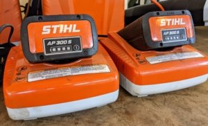 All the STIHL batteries are returned to their charging stations, so they're ready to use the next day.