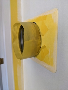 All the thermostats are taped as well. Taping before painting not only provides a barrier to surfaces that aren’t being painted, but allows painters to work quickly without worrying about making mistakes. Taping also helps create clean lines and protect areas from possible drips.