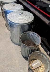 All my wild bird seed is stored in galvanized metal cans and kept inside my generator room next to the carport.