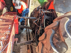 Meanwhile, Chhiring attaches the tow-behind Pro-Aerator to our tractor. I am glad to be able to have all the farm equipment we need, but pieces like these can also be rented for a small fee.