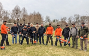 Here I am with Brian Carolan from STIHL, my gardeners, and my outdoor grounds crew – all of us equipped with our new STIHL tools. Brian always delivers the tools and shows us the proper way to use each new model.