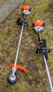These are STIHL’s brush cutters - very important tools here at the farm, not only for whacking tall weeds, but also for cutting all the brush in the woodland. These heavy-duty cutters have a four-point anti-vibration system that helps reduce operator fatigue and an easy-adjust handle bar for easy maneuverability, transport, and storage.