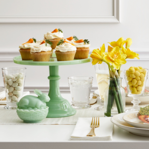 Whether you're hosting Easter lunch this year, or visiting friends and family, these vintage-inspired jadeite cake stands from Martha.com are perfect for displaying desserts or creating beautiful tiered serving pieces. On Martha.com, you can shop all the wonderful products I’ve collected, curated, and designed over the years.