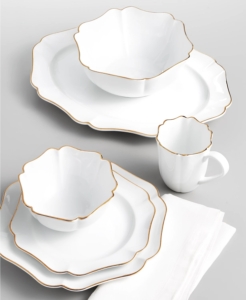 My Baroque Dinnerware plates add a more formal touch in all white with a gold rim.