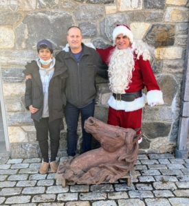 You may recall seeing this photo last December on my Instagram page @MarthaStewart48. My friend Jim in the Santa Claus suit, his husband Layton, and their son Jacob, delivered the 150 pound horse head via pick-up truck all the way from Westport, Connecticut. It was among my favorite Christmas gifts last year. It took five strong guys to lift it out of the truck and onto the stable cobblestone courtyard. I knew it would look so perfect above the barn doors.